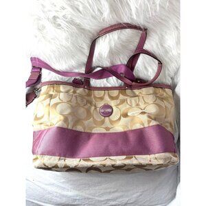 Coach Signature Canvas Tote Bag/Diaper Bag Pink Leather‎ Trim & Shoulder Strap
